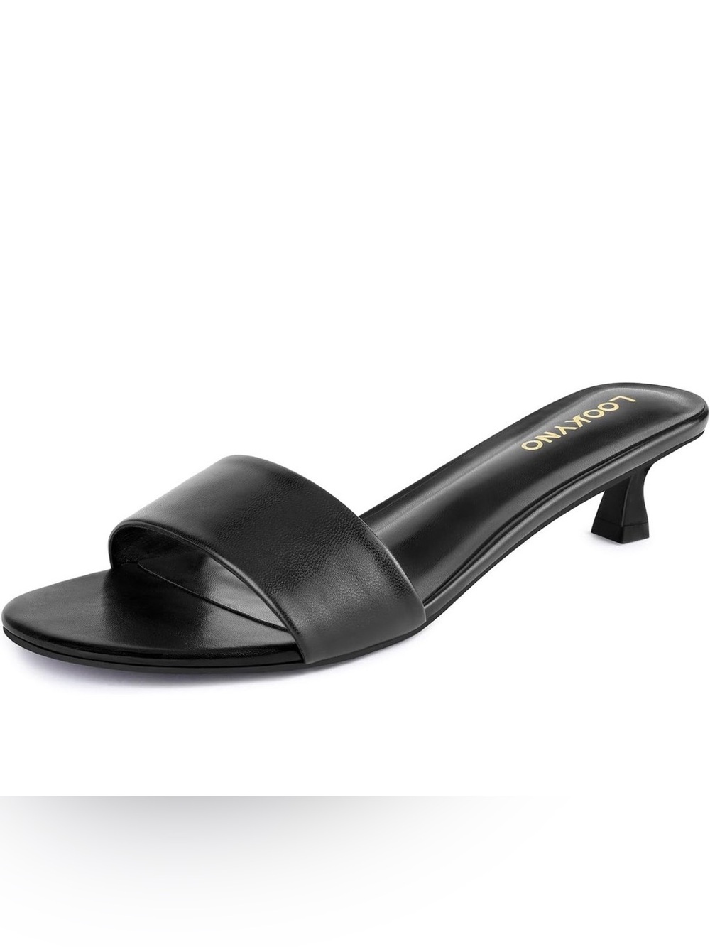 Black Leather Slide Kitten Heel Sandals